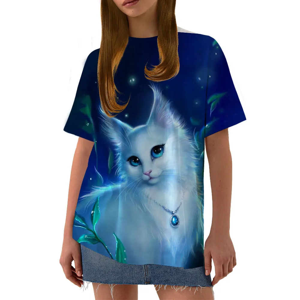 

Женская футболка с принтом кошки, Повседневная Свободная Мягкая футболка с круглым вырезом в стиле Харадзюку, лето 2022