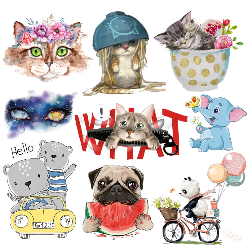 

Cartoon Animal Iron-On Transfers For Clothing DIY Cute Cat Bear Applique Heat Transfer Thermal Stickers On Kids Clothes Washable
