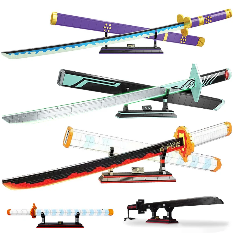 One MOC Pieces Demon Slayer Samurai Nichirin Sword Weapon Building Blocks Ninja Rengoku Blade Katana Bricks Toys For Children