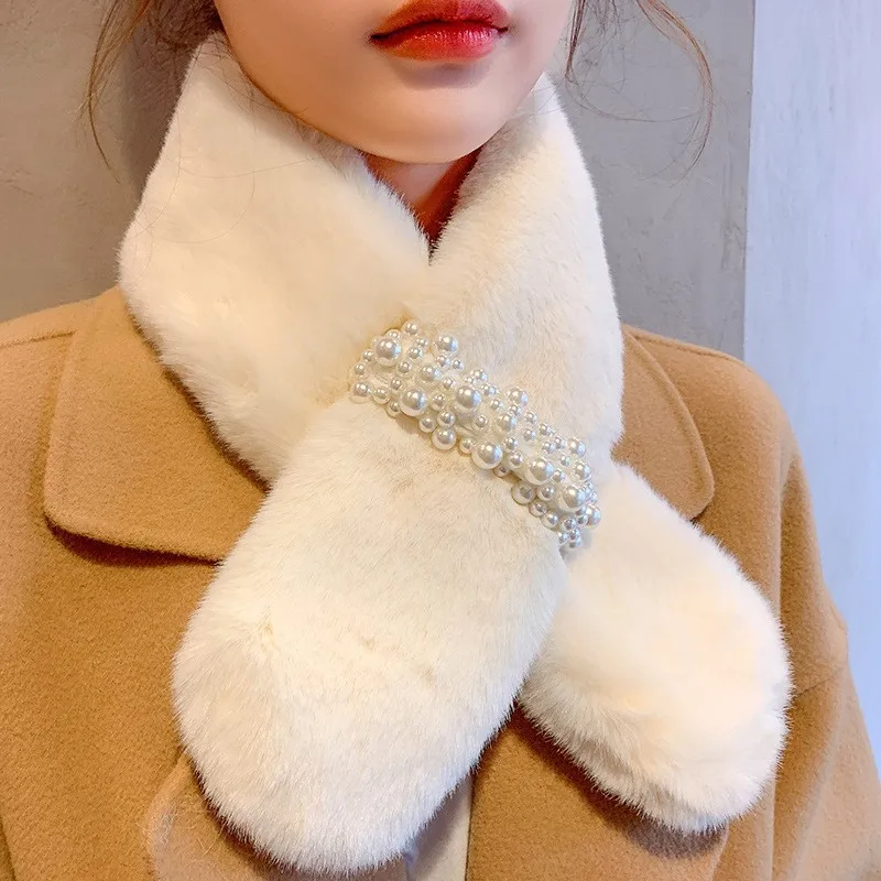 

Воротник из искусственного кроличьего меха женские шарфы Корейская версия зимние теплые шарфы для шеи Модный женский уличный шейный плато...