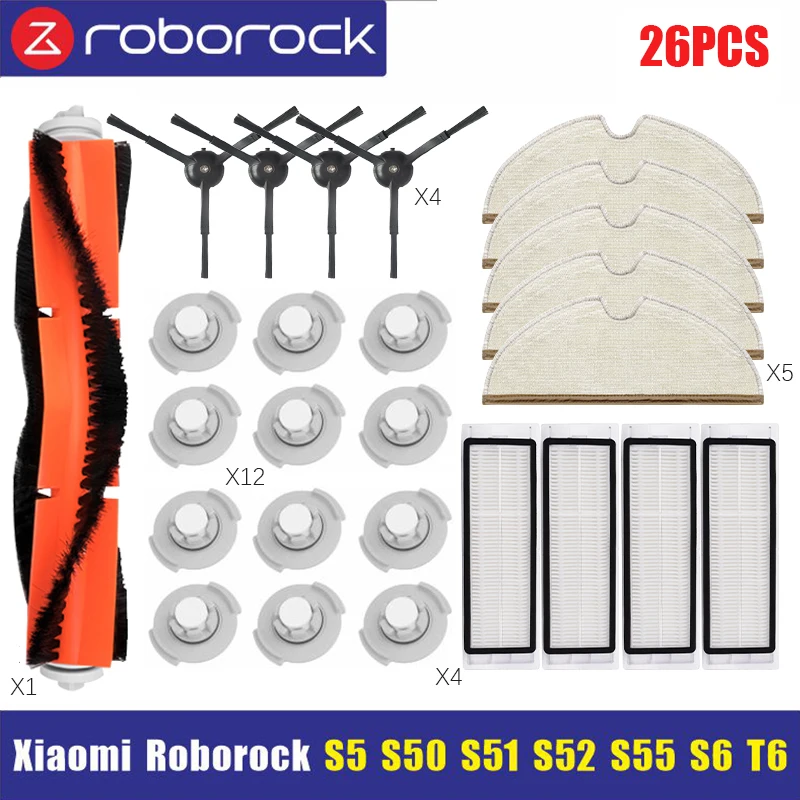 Аксессуары для робота-пылесоса Xiaomi Roborock S5 S6 Pure S60 S65 S50 E25 E4, крышка основной щетки, швабра, колесо, боковая щетка, фильтр
