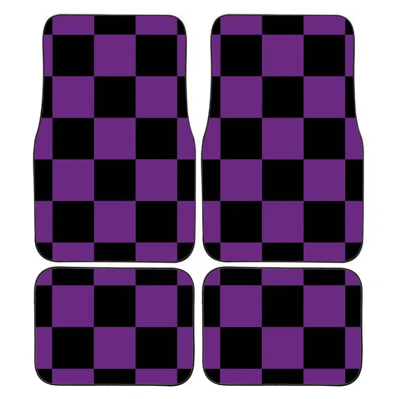

Personalised Custom Purple and Black Racing Flag Chequered Car Mats Vehicle Mats, Perfect Christmas Gift for Him or Her