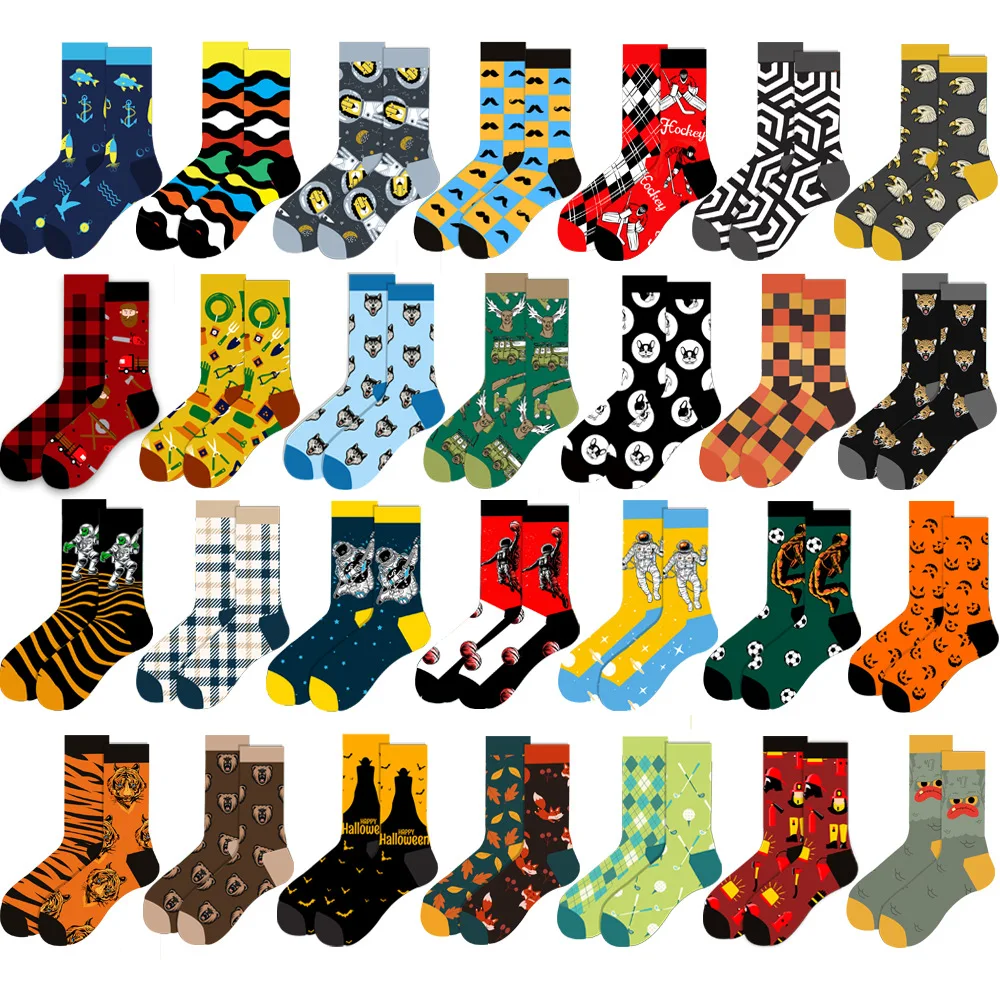10 PAIRS Autumn Winter Animal Socks Astronaut Men's Socks Geometric Women's Socks Halloween Mid-Tube Socks FUNNY Sock
