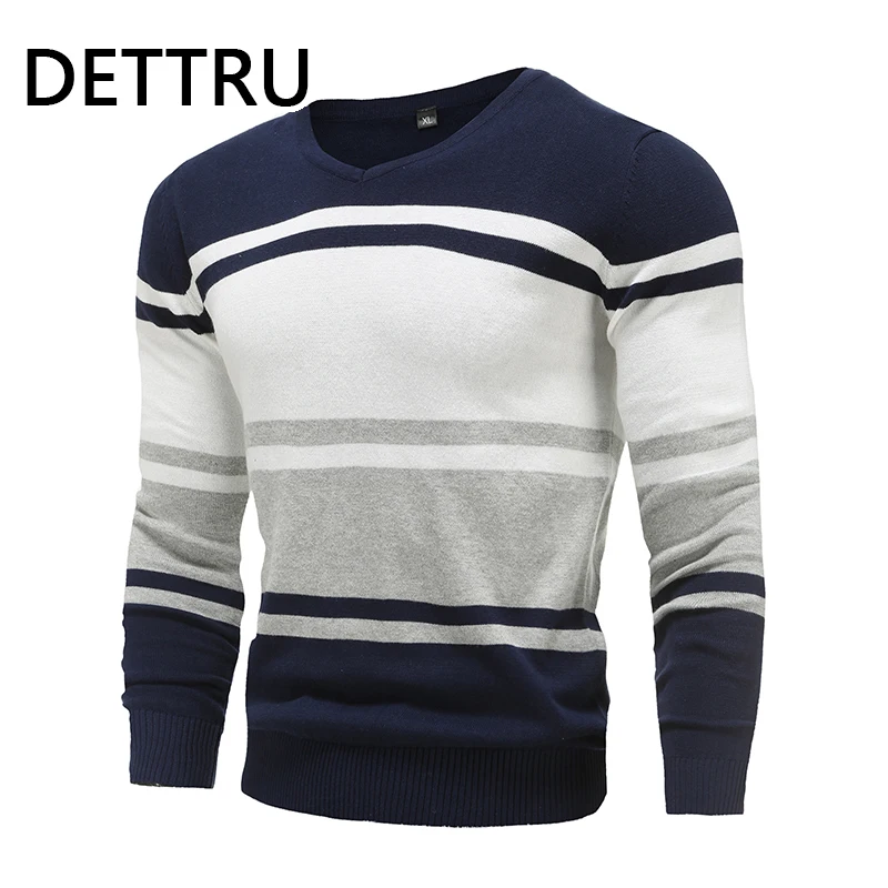 

New Autumn Cotton Pullover V-neck Mens Sweaters Fashion Solid Color High Quality Slim Sweaters Pullover Men Patchwork Knitwear