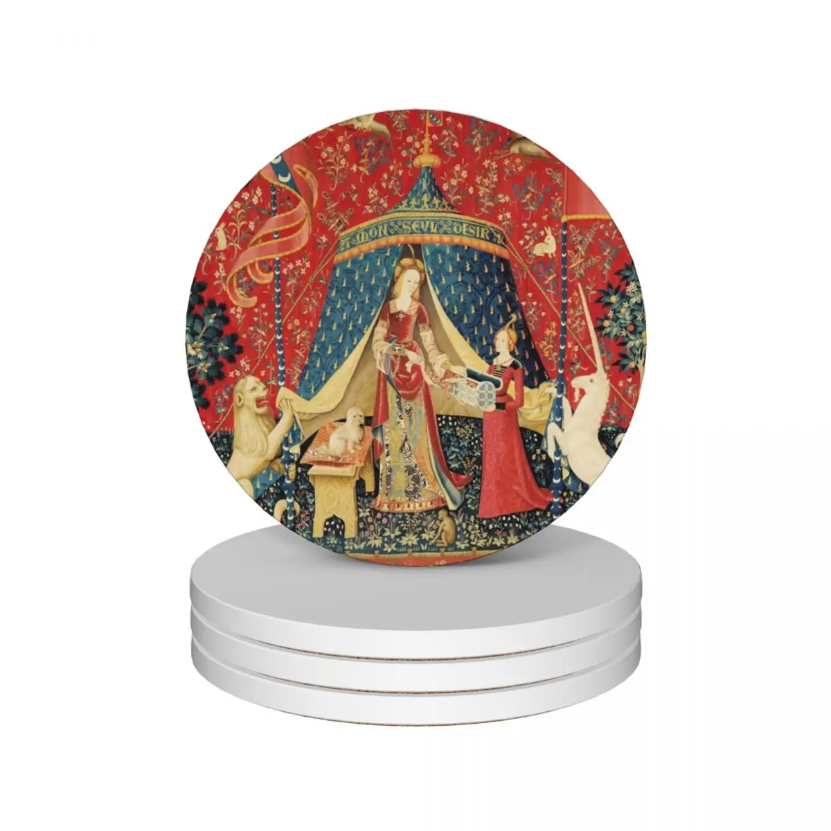 Леди и единорог DESIRE Лев фантазийные цветы животные красный зеленый цветочный