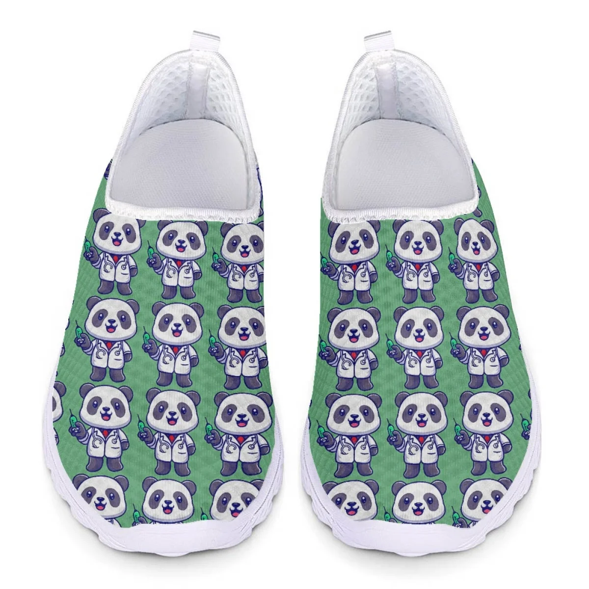 

Cartoon Nurse Panda Pattern Printing Flat Casual Shoes for Ladies Summer New Soft Slip On Sneakers Breathable Mesh Nurse Shoes