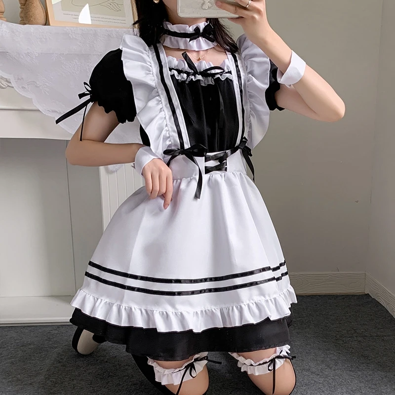 

2022 Black Cute Lolita Maid Costumes Girls Women Lovely Maid Cosplay Uniform Animation Show Japanese Outfit Dress Clothes