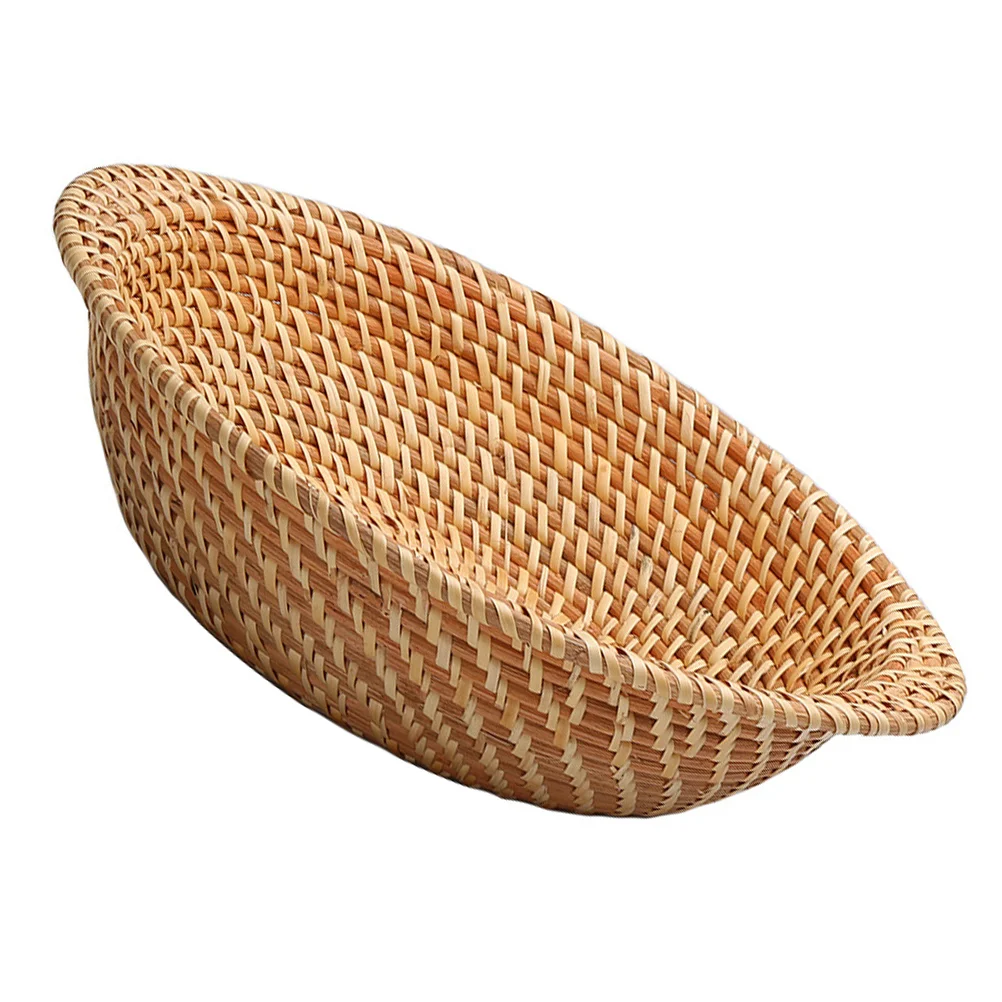 

Basket Wicker Fruit Storage Serving Tray Basketsbowl Bread Woven Candy Decorative Plate Snack Organizer Dried Container Picnic