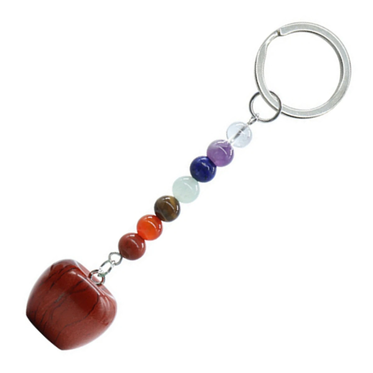 

7 Chakra Red Jasper Apple Pendant Keychain Healing Crystals Tumbled Stone Keyring for Couple Best Friend Family