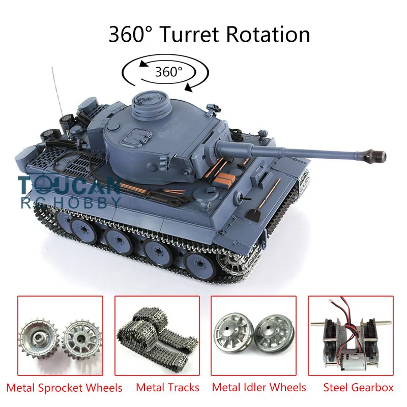 

Henglong 1/16 Upgraded Ver 7.0 German Tiger I RC Tank 3818 360 Turret Rotation BB Airsoft Military Battle Toy TH17241-SMT7