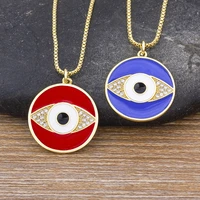 nidin hot selling 2 colors enamel drop oil round inlaid exquisite boho evil eye zircon necklace women charm jewelry wedding gift