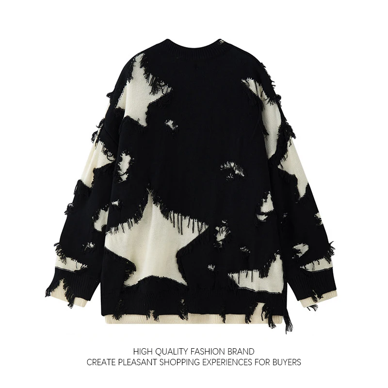 Свитер со звездами и отверстиями американский нишевый пуловер с необработанными