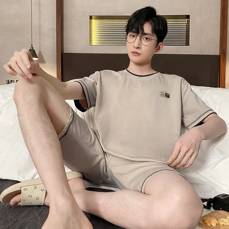 New Men Pajamas Sets Summer Thin Short-sleeved Pajama Wear Outside Home Clothes Loose Casual Comfortable Two-piece Suits