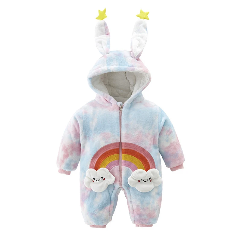 

Winter Baby Rompers Newborn Girls Clothes Rabbit Ear Hooded Jumpsuit Infant Costume Fleece Thick Baby Romper Pajamas TZ734