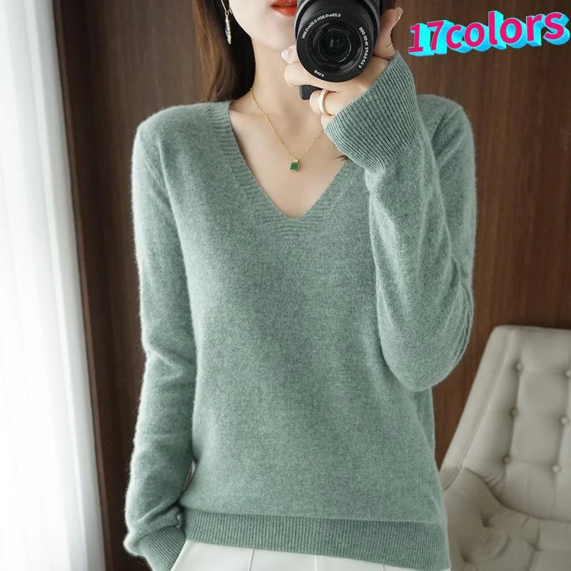 

Шерстяной кардиган с V-образным вырезом, пальто, облегающий свитер с длинным рукавом, Новая повседневная женская трикотажная нижняя рубашка...