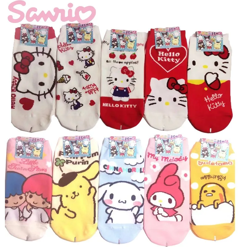 

5 Pair Sanrio Hello Kitty Cinnamoroll 2023 New Fashion Sport Socks Girl Four Season Lovely Cotton Short Socks Children's Gifts