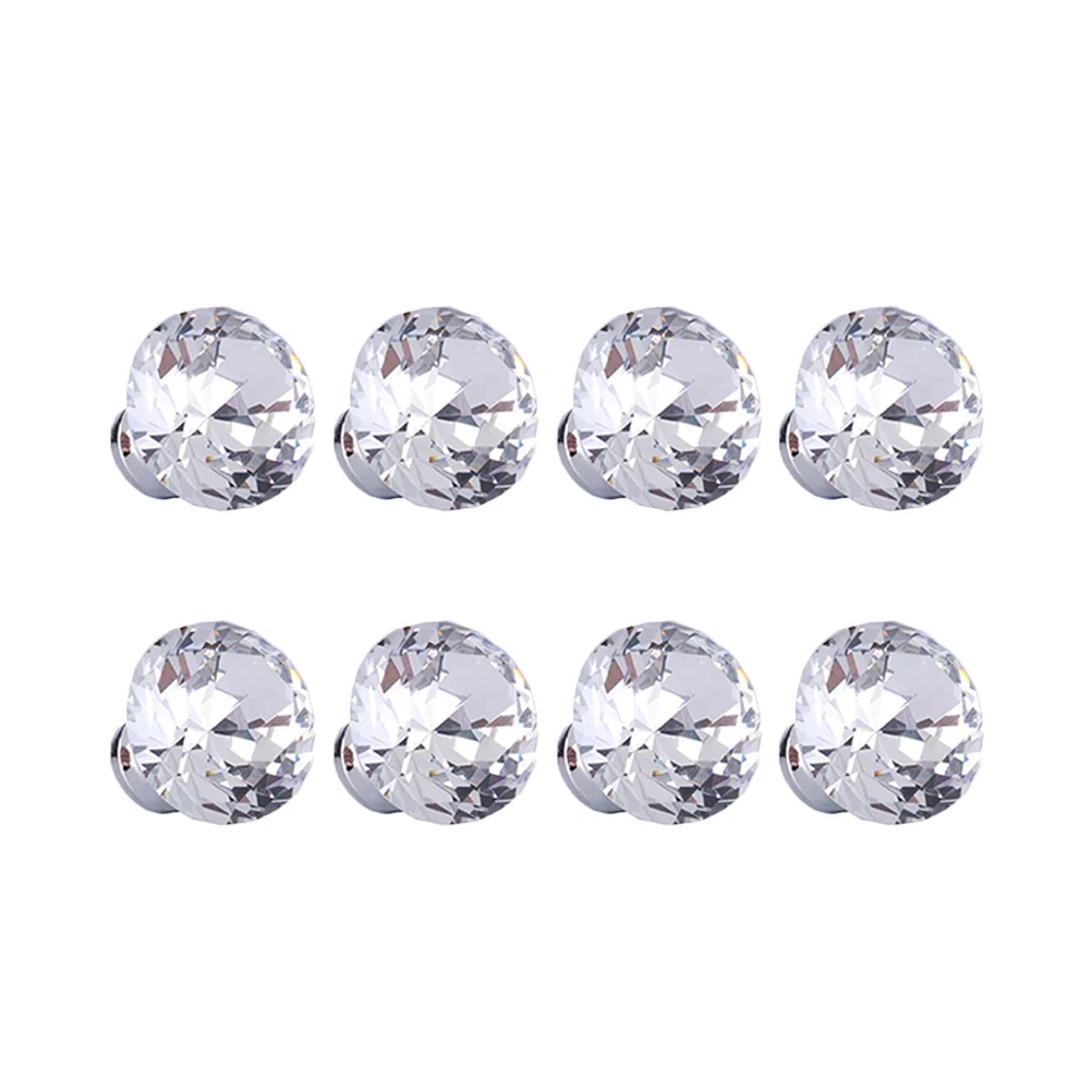 

8Pcs Crystal Cabinet Knobs Mini Makeup Box Jewelry Gift Box Knobs Single Hole Pull Handles (Silver-white)