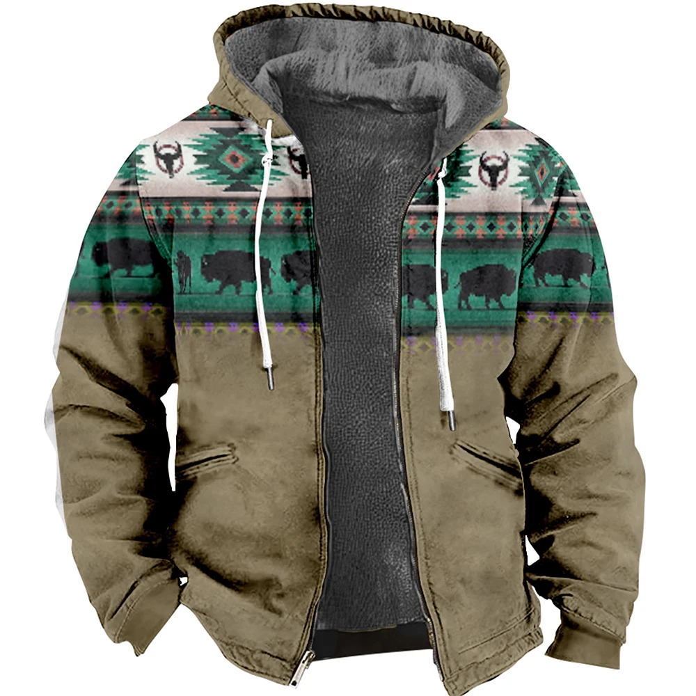 Мужские Зимние флисовые куртки винтажные толстовки с капюшоном и принтом в виде