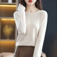 womens 2022 spring autumn new korean version slimming 100 pure wool sweater loose round neck bottoming long sleev thickening