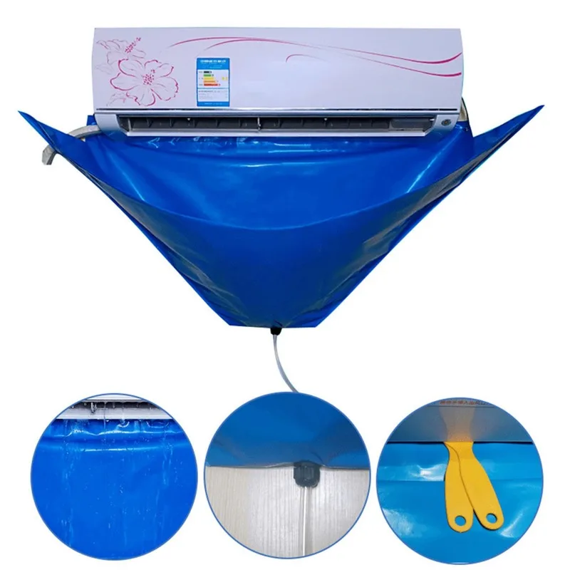 

Air Conditioner Cleaning Cover with Water Pipe Waterproof Dust Protection Cleaning Cover Bag for Air Conditioners Below 1.5P WF