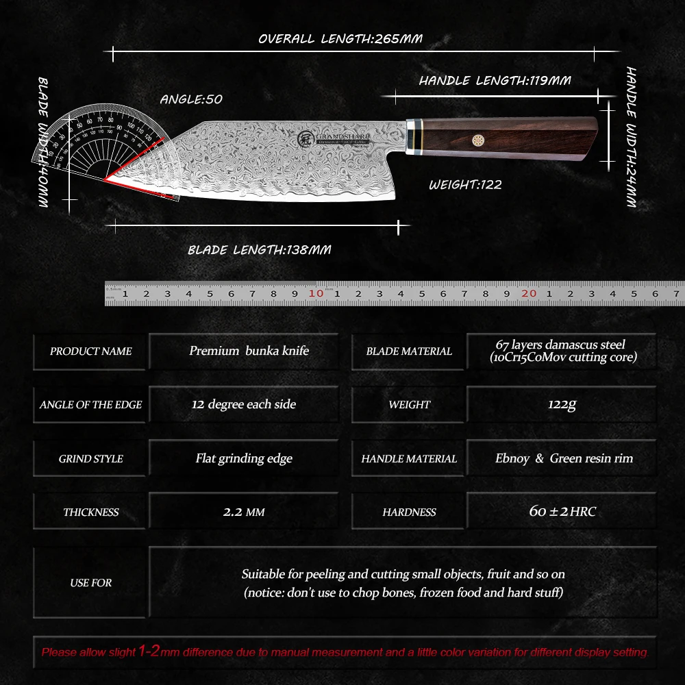 Новый нож Bunka 5 4 дюйма 67 слоев дамасская сталь 10Cr15C0Mov режущий сердечник с Ebnoy и