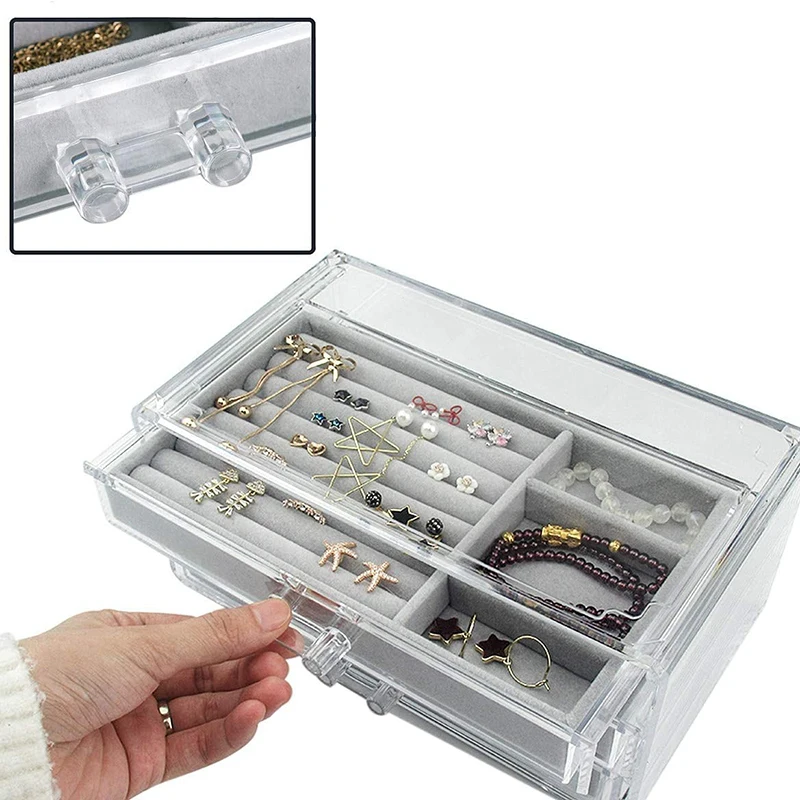Transparent Acrylic Jewelry Storage Box Earrings Multi Layer Jewelry Earring Rings Necklaces Bracelets Display Case Women Gift