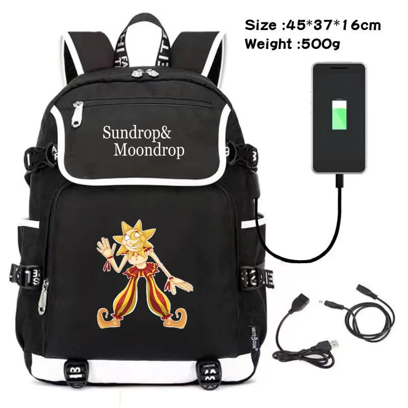 

Sundrop Fnaf Backpack School Backpack for Teen Boys Girl Student Bookbag Usb Laptop Travel Sundrop & Moondrop Men Women Rucksack
