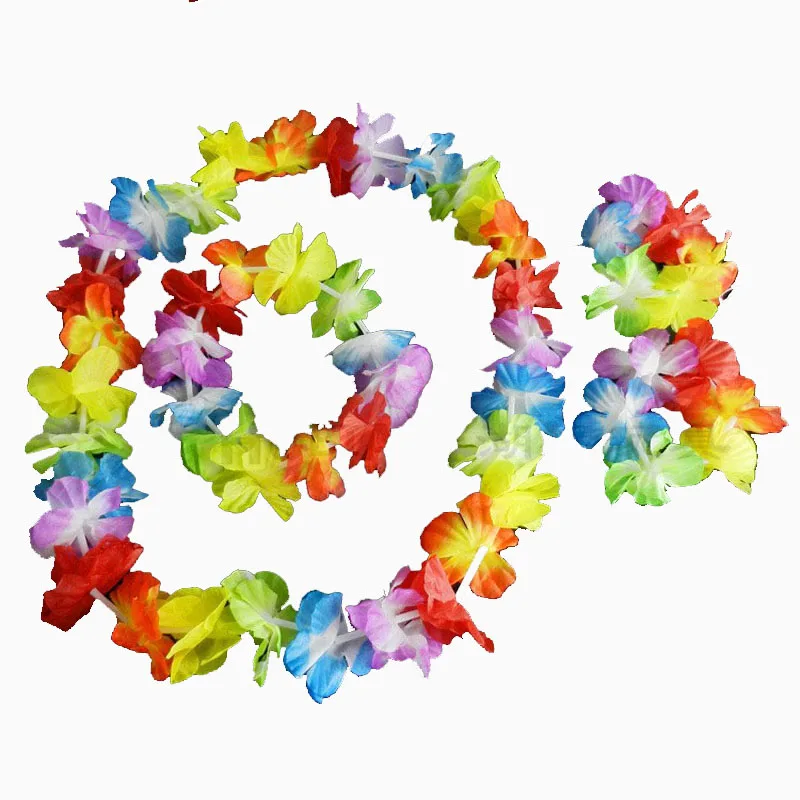 

4pcs Hawaiian Flower Leis Garland Necklace Fancy Dress Pool Party Hawaii Beach Fun Flowers DIY Luau Party Supplies