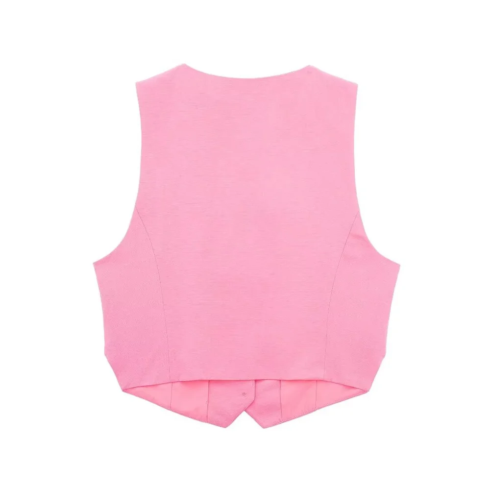 Женский Однотонный Короткий Комплект С Пуговицами Повседневный Топ Без Рукавов