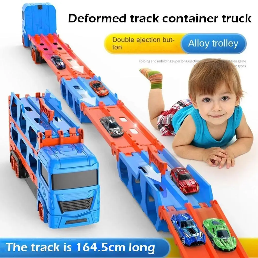 

Детский автомобильный транспортер, грузовик, игрушки, мега-буксир, грузовики, транспортер из сплава, трехслойный трек, деформированный и те...