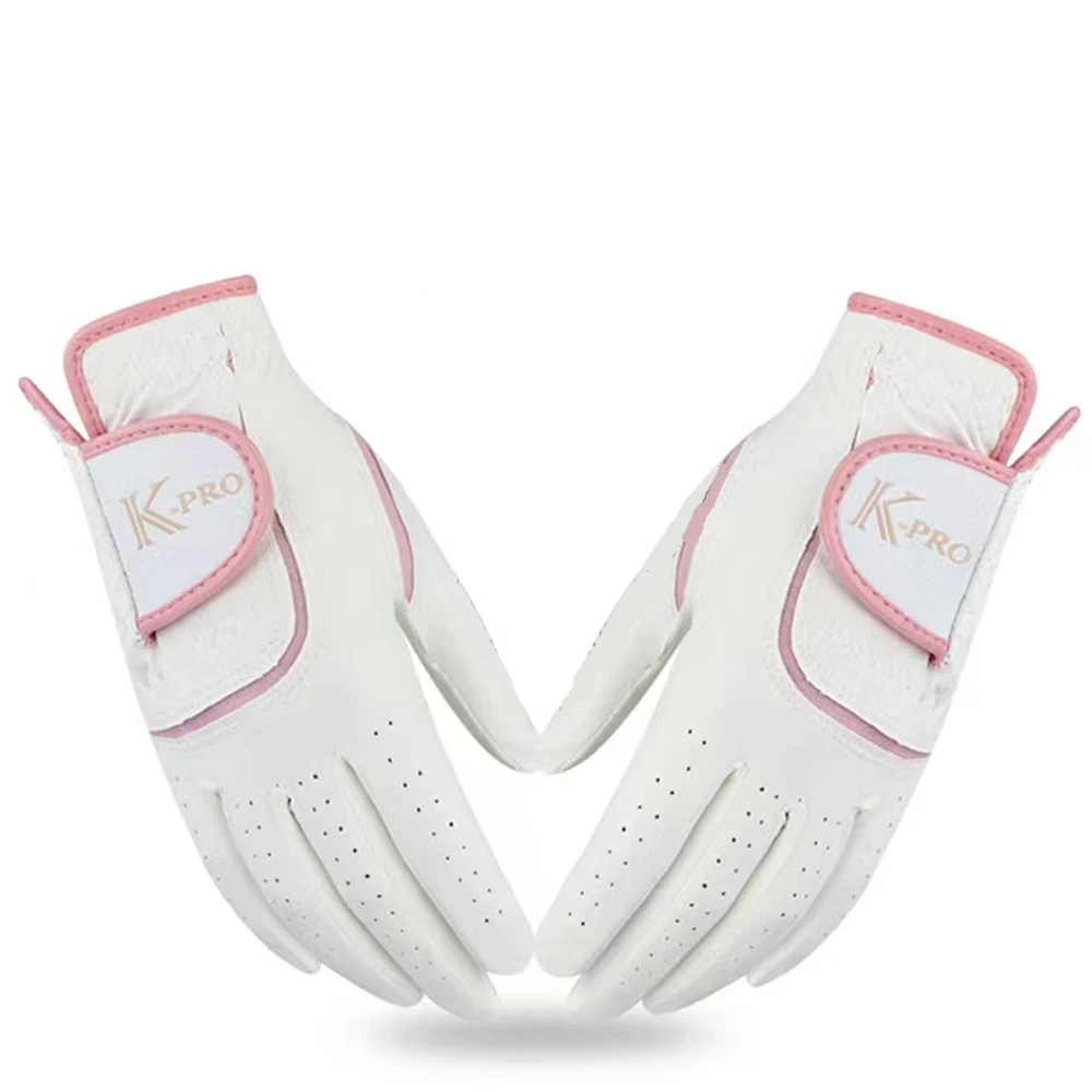 1Pair Golf Gloves for Women Pink Soft Fiber Breathable Non-slip Left&Right Hand Wear-resistant Sunscreen Fashion Sports Gloves