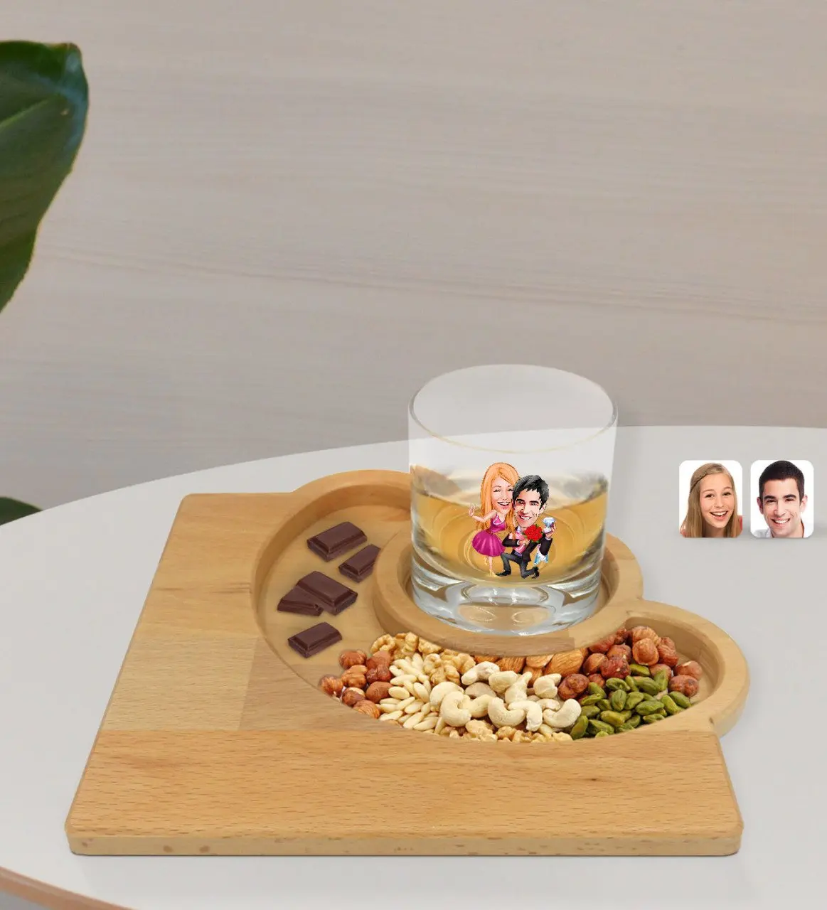 

Персонализированная виски в стиле Дня Святого Валентина, Кубок карикатюрилю и натуральная Массив дерева, полумесячная Презентация, таб, ко...