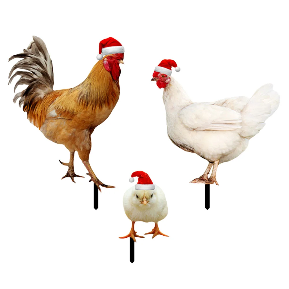 

3 Pcs Courtyard Insert Ornaments Lawn Decorative Garden Stakes Decorations Outdoor Acrylic Chicken Sign