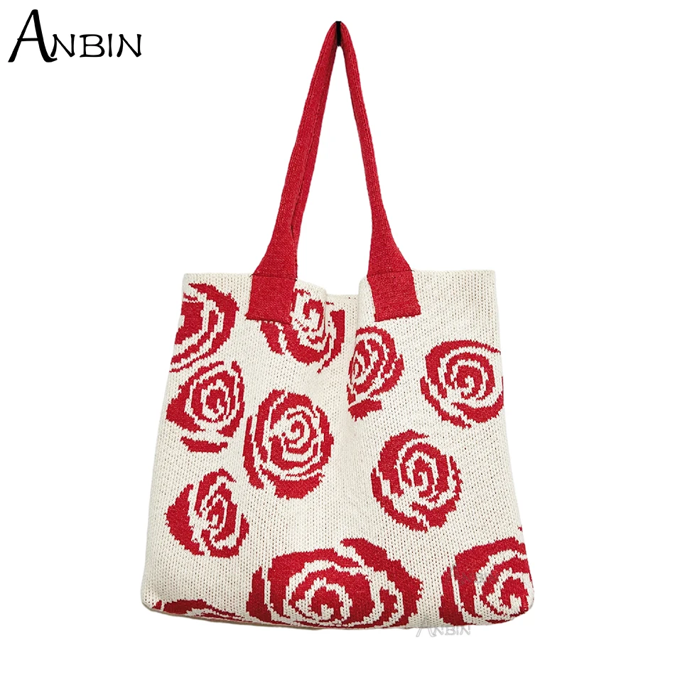 

Women's Bag Floral Pattern Crochet Tote Large Capacity Designer Braid Fashion Knitted Wool Female Shouler Beach Shopping Bags