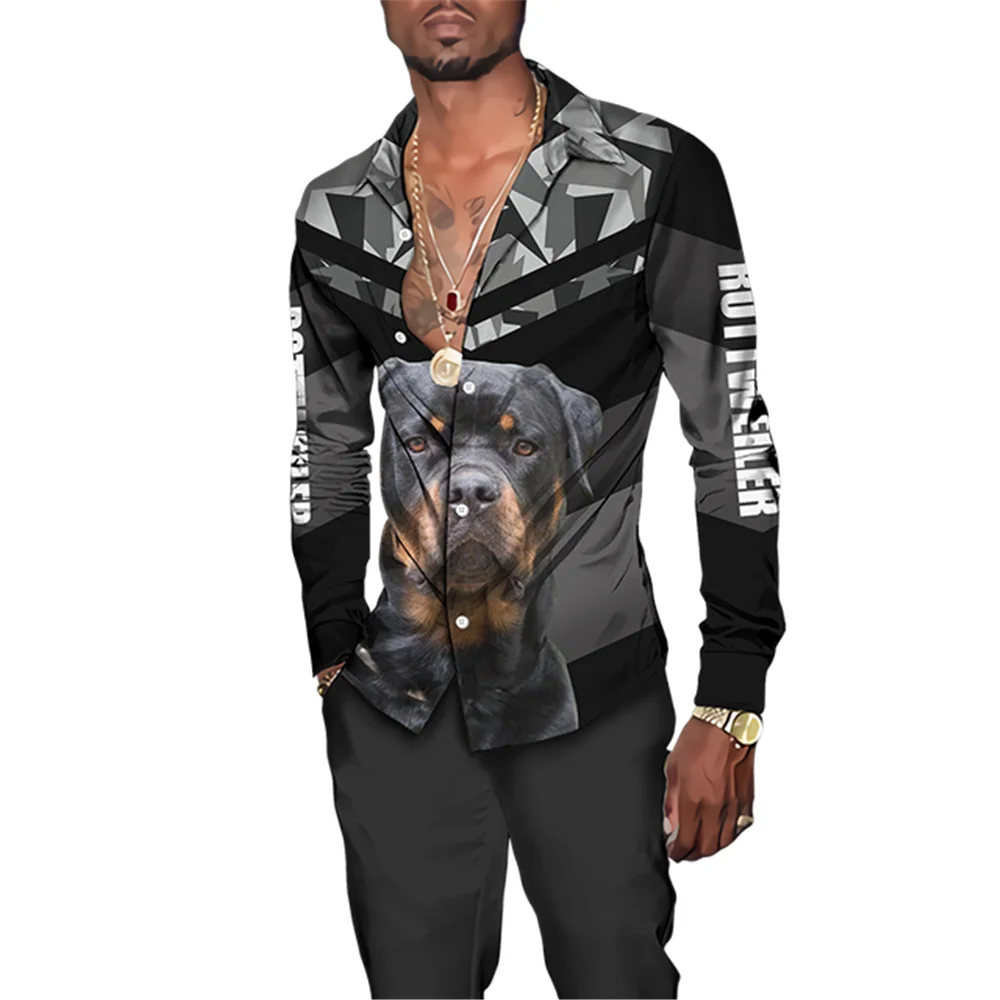 

Summer Hawaiian Shirt For Men Dog 3D Printed Beach Shirt Short/Long Sleeve Button Casual Men's Shirts Oversized Camisa