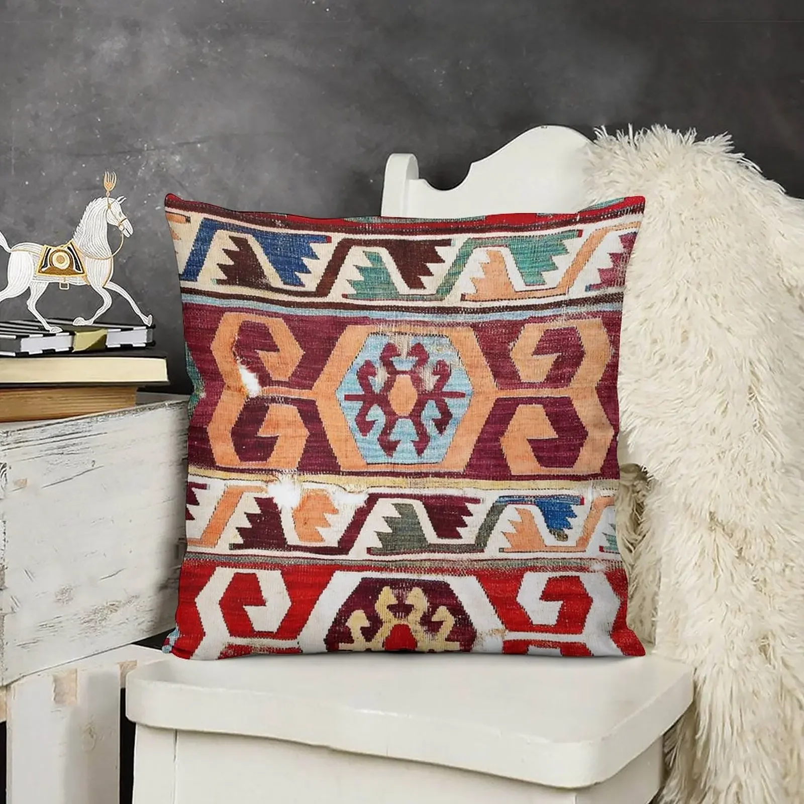 Коня 18-го века центральная анатолийская подушка с принтом Kilim декоративные чехлы