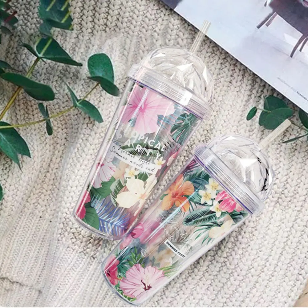 

420ml Summer Portable Reusable With Straw Water Cup Juice Tea Milk Mug Double Wall Drinking Bottle Drinkware