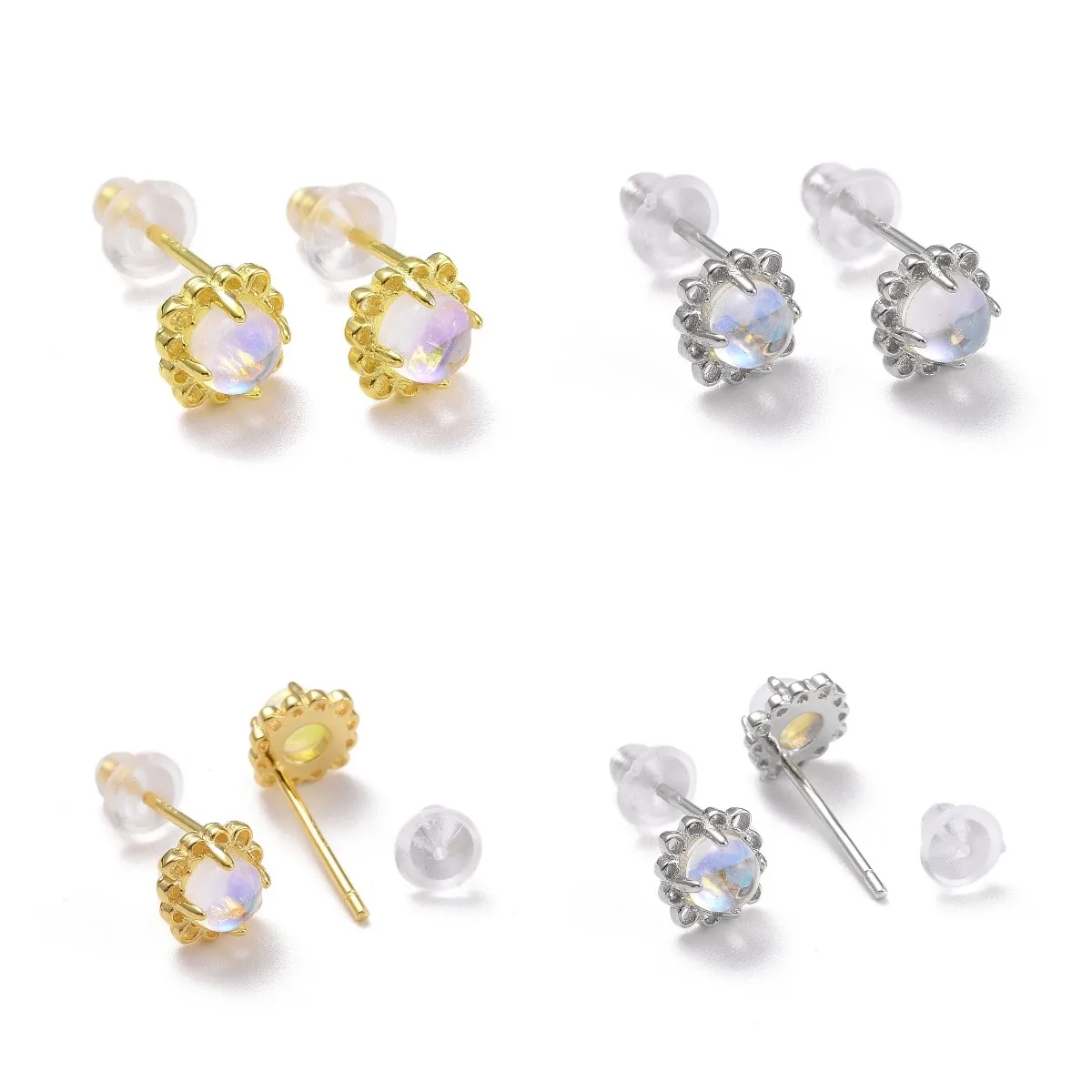 

Женские серьги-гвоздики с лунным камнем, 2 пары