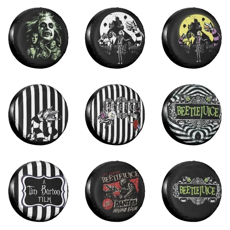 

Beetlejuice Tim Burton Spare Wheel Tire Cover Case Bag Pouch for Jeep Pajero Halloween Horror Movie Vehicle Accessories