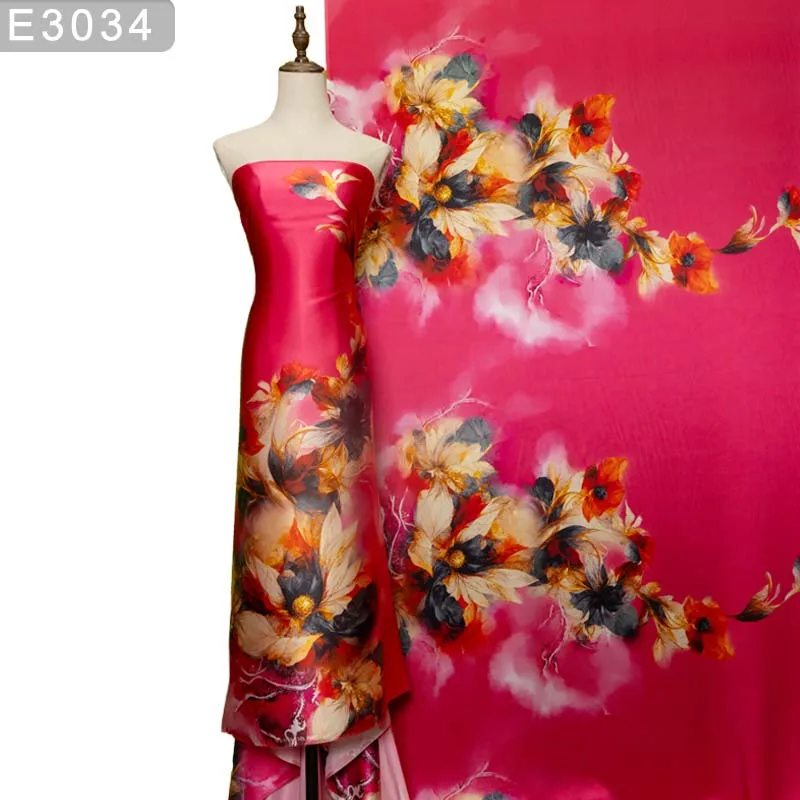 HYSK 100% Шелковая Атласная Ткань Шармез Из Натурального Цветочного Узора Шириной 114