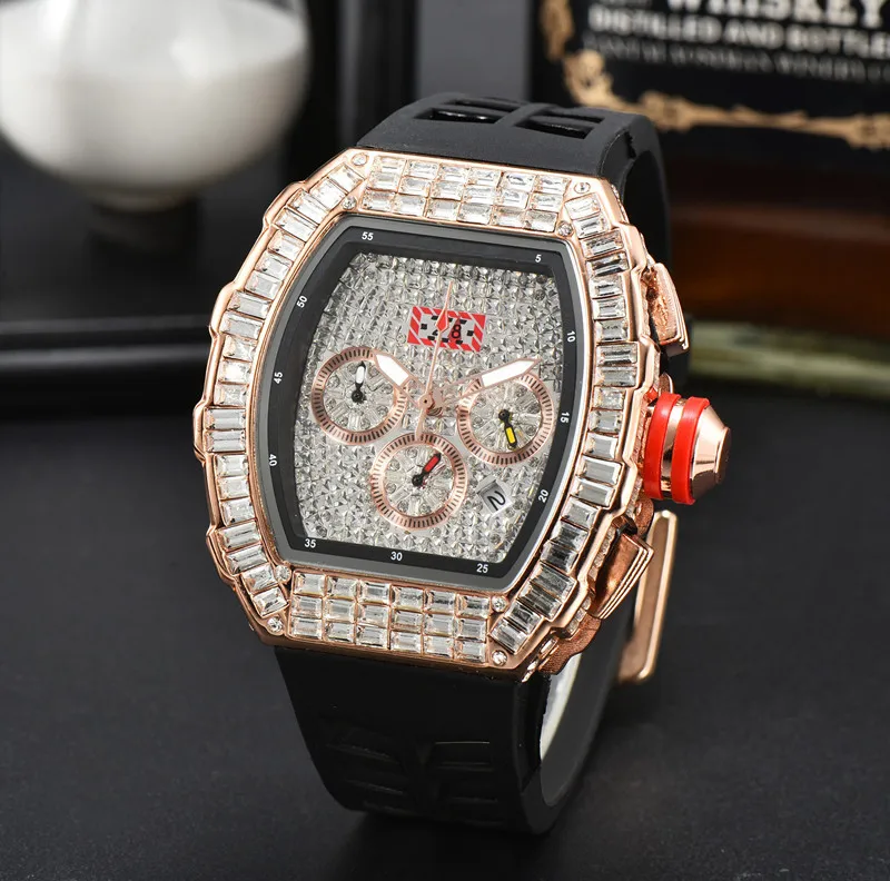 

Top luxury RM automatic sports 6 needle run seconds waterproof men's watch mechanical sense large diamond men's quartz watch