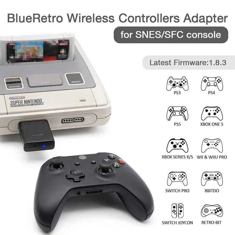 Совместимый с Bluetooth адаптер контроллера для консоли SNES SFC синего ретро адаптера