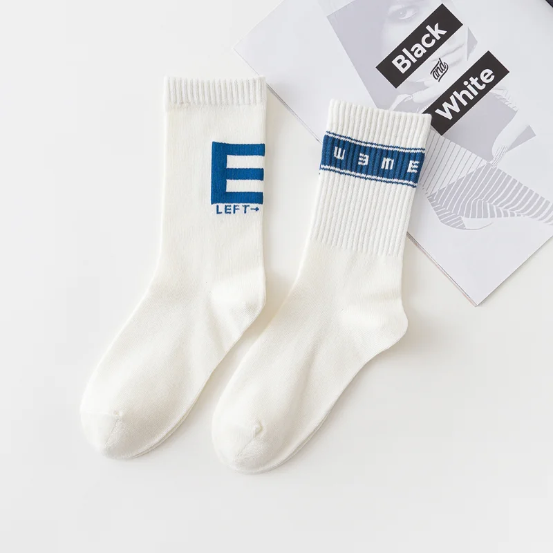 Women Socks Cotton Female Eye Chart White Lover Cool Asymmetry medium high tube socks Light color simple white women's socks
