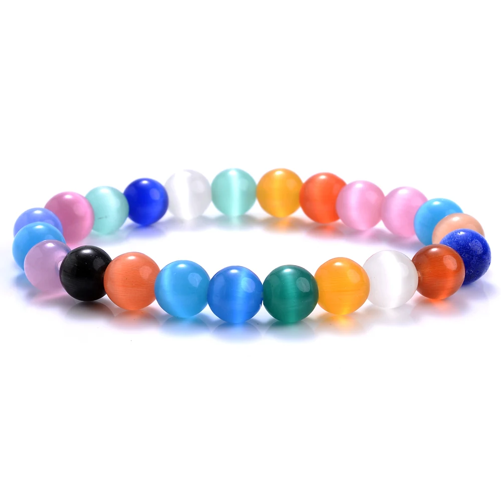 Натуральный браслет 8 мм кошачий глаз многоцветные браслеты с лунным камнем