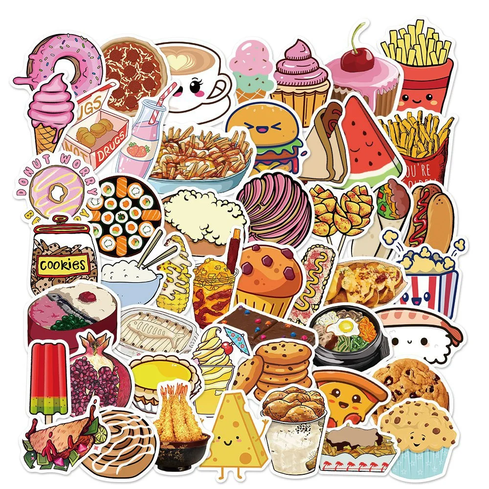 

10/30/50PCS Cartoon New Food Dessert Personality Creative Sticker Laptop Motorcycle Mobile PhoneCar Waterproof Sticker Wholesale