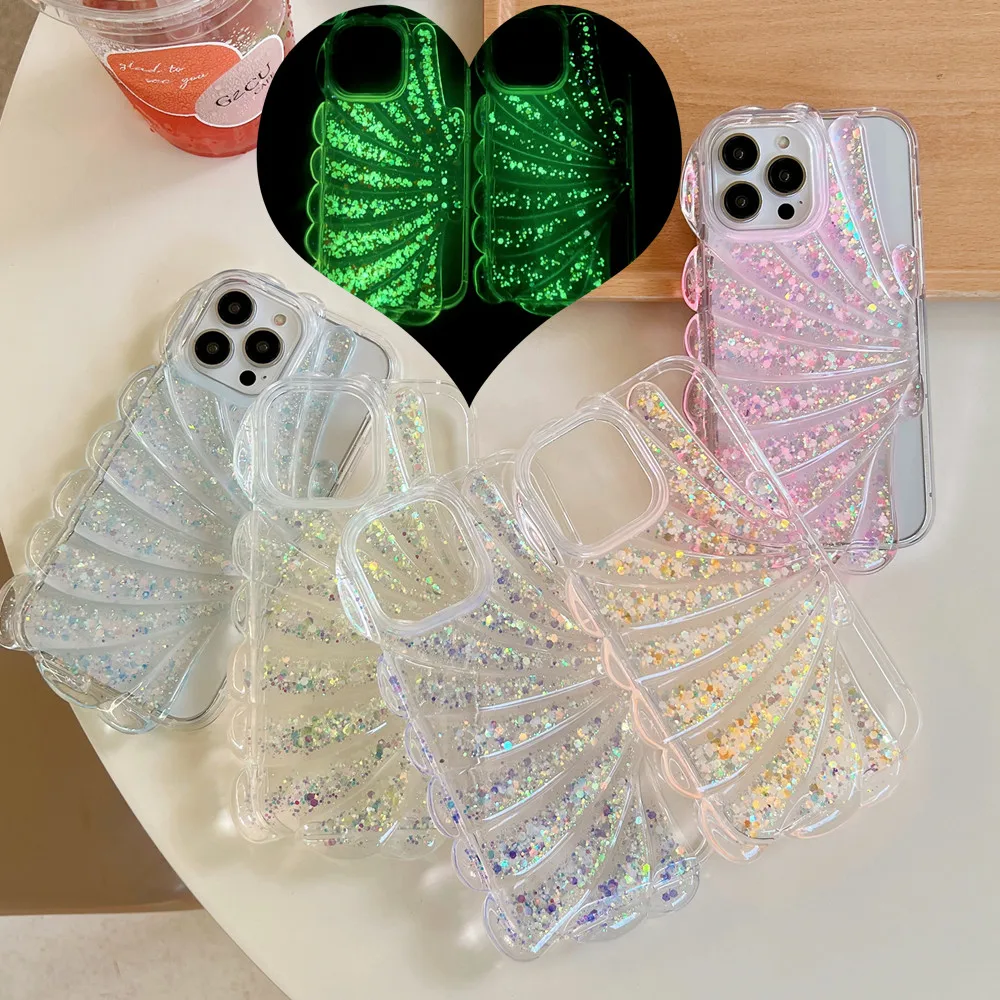 

Bling Glitter Luminous Transparent Case For iPhone 14 Pro Max 13 12 Shiny Lovely 3D Epoxy Shell Gradient Armor Back Cover