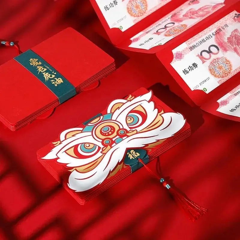 

2022Chinese New Year of the Tiger Red Envelopes Creative Folding Spring Festival HongBao Lucky Money Red Bag Home Party Supplies