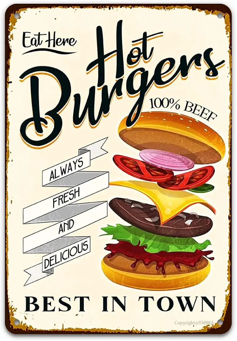 Горячие гамбургеры жестяные знаки горячие всегда свежие и вкусные лучшие в