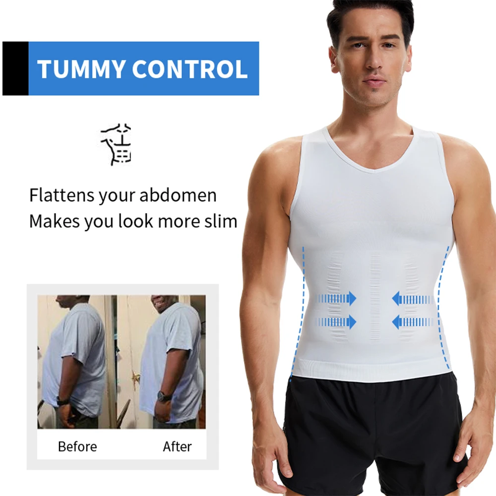 Фото Мужская рубашка для похудения Body Shaper с v-образным вырезом, жилет для живота, компрессионный базовый слой, тонкая майка для мышц, корректирующее белье №3