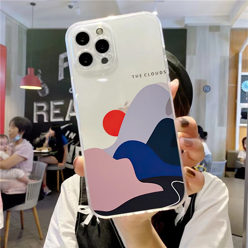 

Mountain Sunset River Phone Case For iPhone 13 11 12 Pro Max Mini X XR XS Max SE 2020 7 8 6 6s Plus Shockproof TPU Back Cover